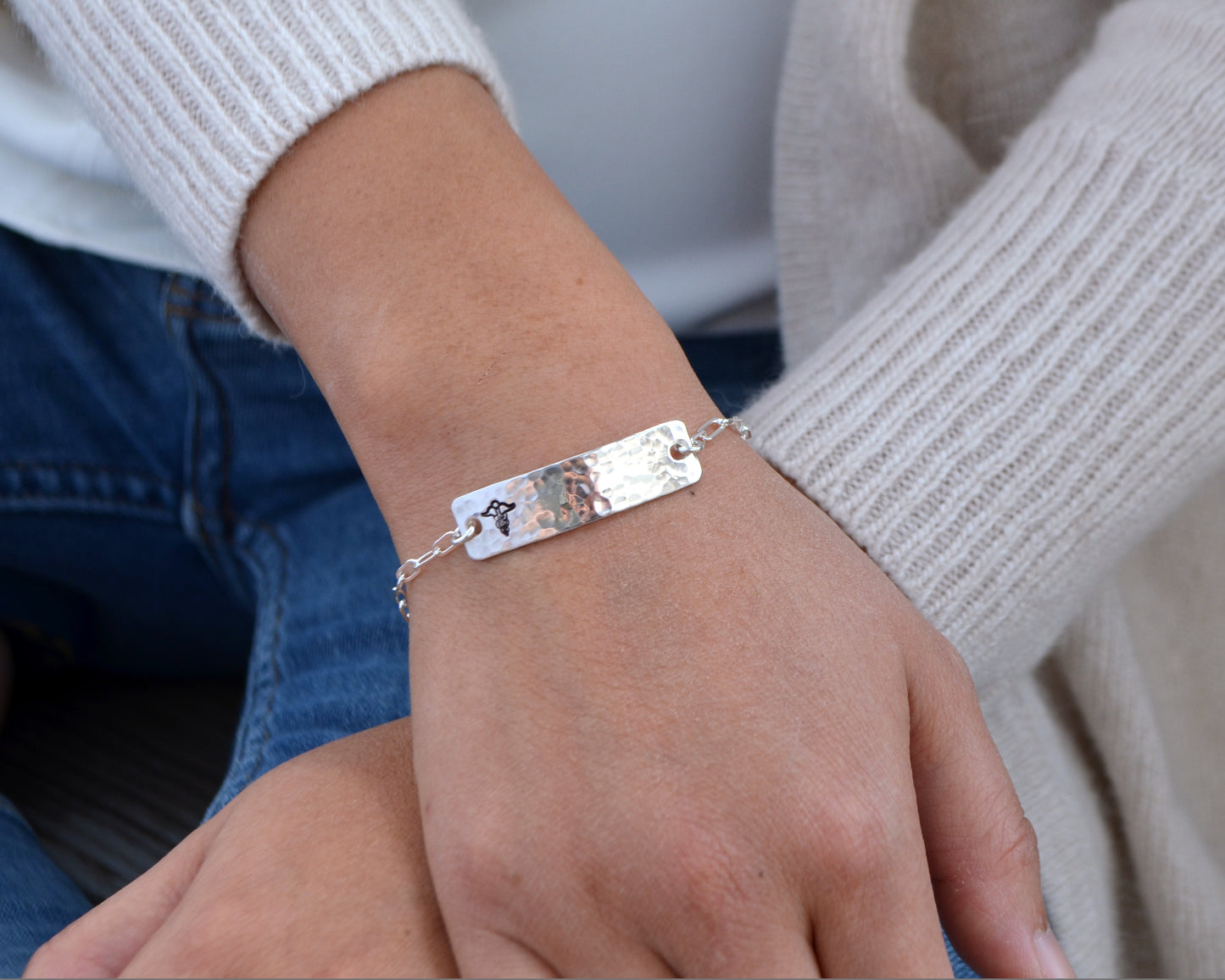 Hammered Paperclip Chain Medical Alert Bracelet