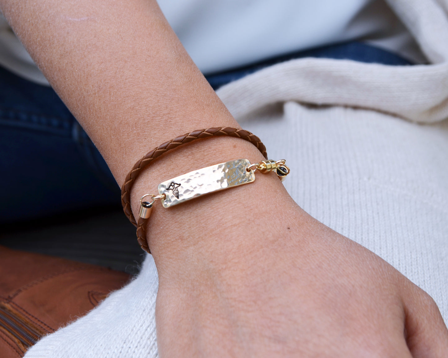Dainty Hammered Wrap Med Alert Bracelet