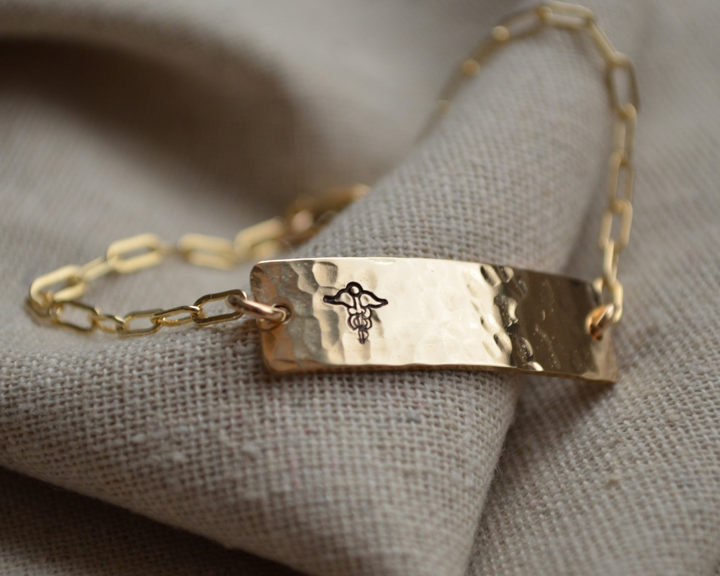 Hammered Paperclip Chain Medical Alert Bracelet