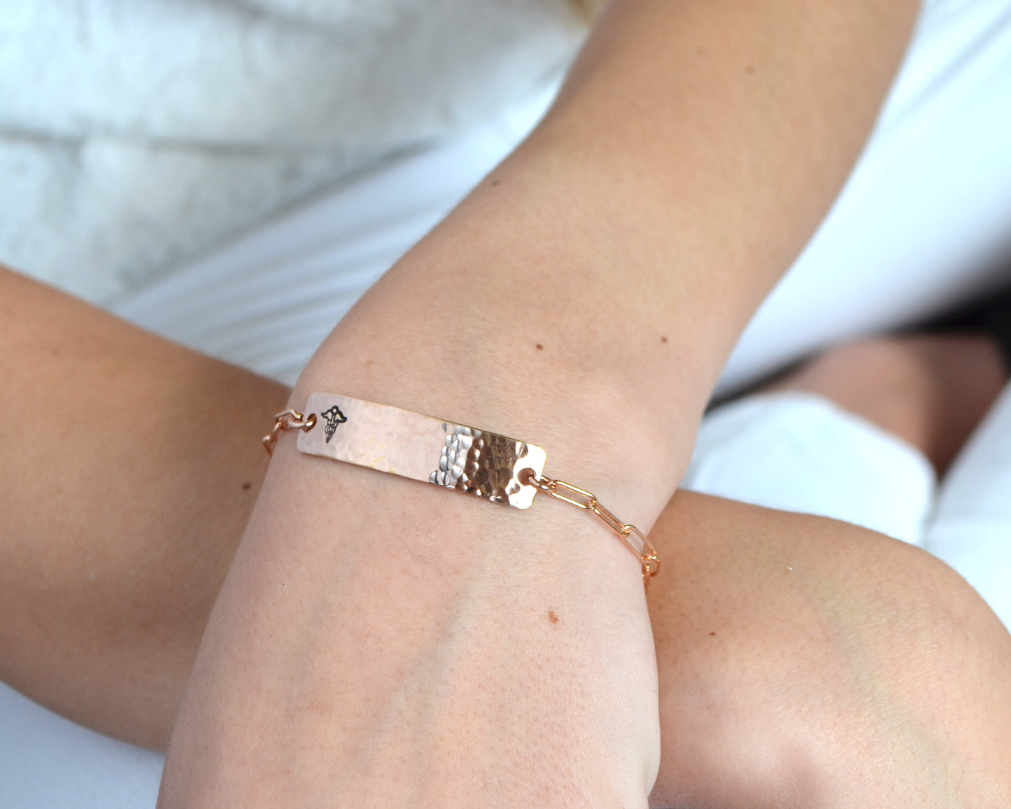 Hammered Paperclip Chain Medical Alert Bracelet